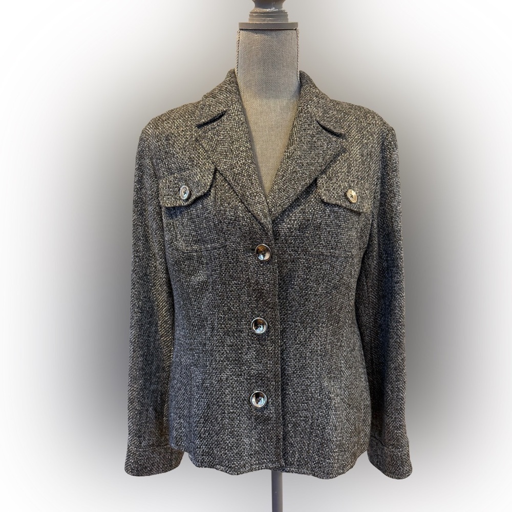 Jones New York Signature Charcoal/Gray/Silver Tweed Jacket / Blazer, Size 16